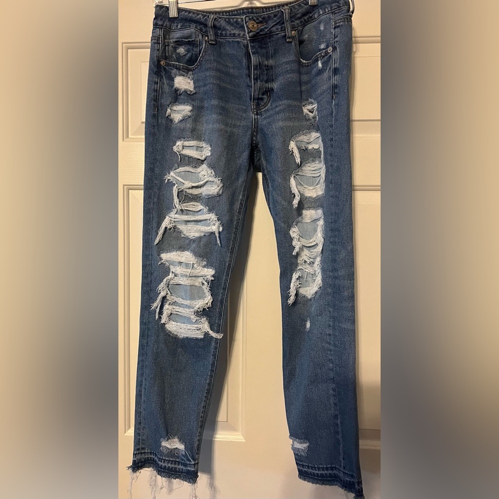 American Eagle Blue Boyfriend Jeans with Distressing